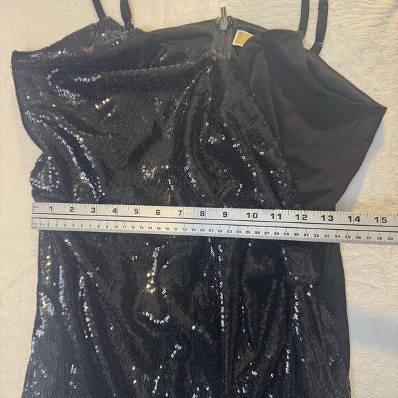 Michael Kors Sequin Matte Jersey Sleeveless Faux Wrap Mini Black Dress Sz XL New - Picture 8 of 16